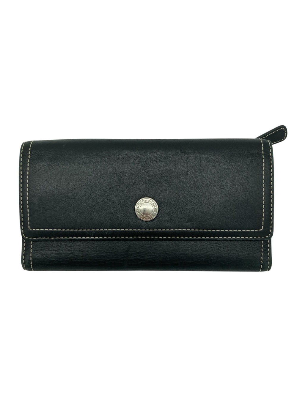 Vintage Coach Contrast Stitch Trim Trifold Leather Wallet